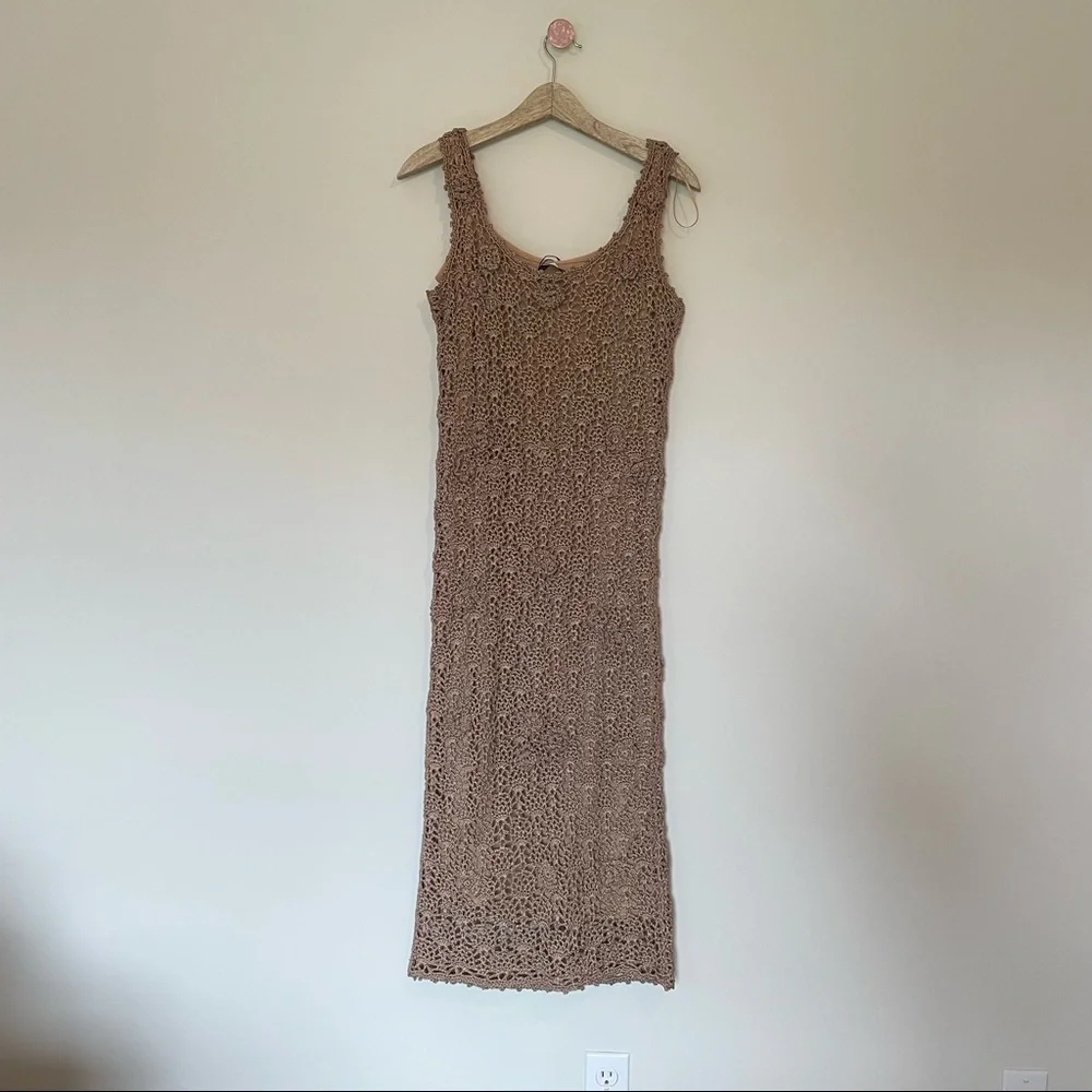 NWT Zara Tan Handcrafted Crochet Maxi Dress - Picture 6 of 6